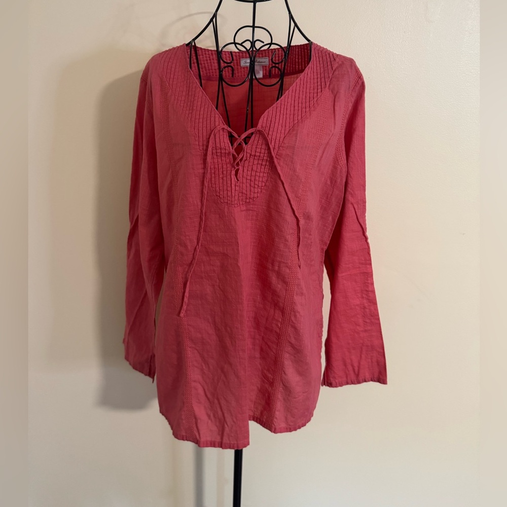 Tommy Bahama Coral Cotton Long Sleeve Top Size Large